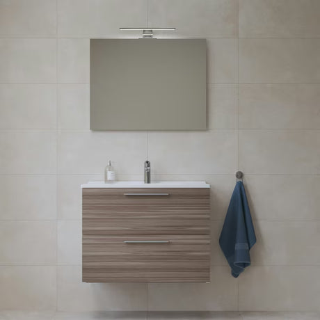 Koupalniški sestav Vitra Mia 79 x 39,5 cm v dekorju cordoba z omarico, umivalnikom, ogledalom in LED osvetlitvijo.