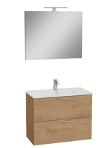 Koupalniški sestav Vitra Mia 79 x 39,5 cm v dekorju zlati hrast z omarico, umivalnikom, ogledalom in LED osvetlitvijo.