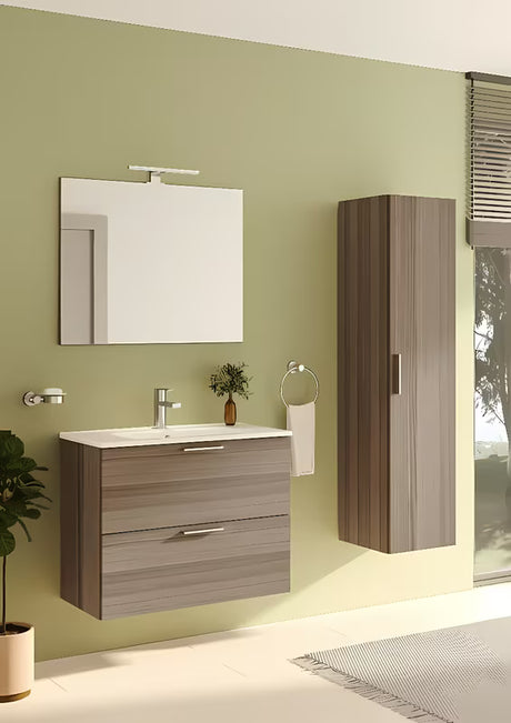 Visoka viseča kopalniška omarica vitra Mia 35x35x145 cm v dekorju cordoba z vrati in policami.