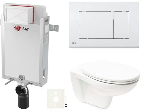 Viseči WC set Vitra Normus z modulom za vgradnjo v steno, tipko za splakovanje SAT in sedežem WC školjka v beli barvi