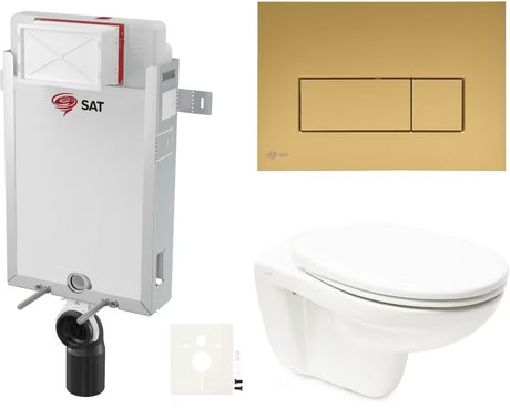 Viseči WC set Vitra Normus z modulom za vgradnjo v steno, splakovalnikom SAT in tipko SAT gold mat.