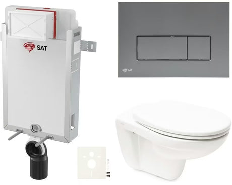 Viseči WC set Vitra Normus z modulom za vgradnjo v steno, splakovalnikom, tipko SAT gun metal mat in sedežem