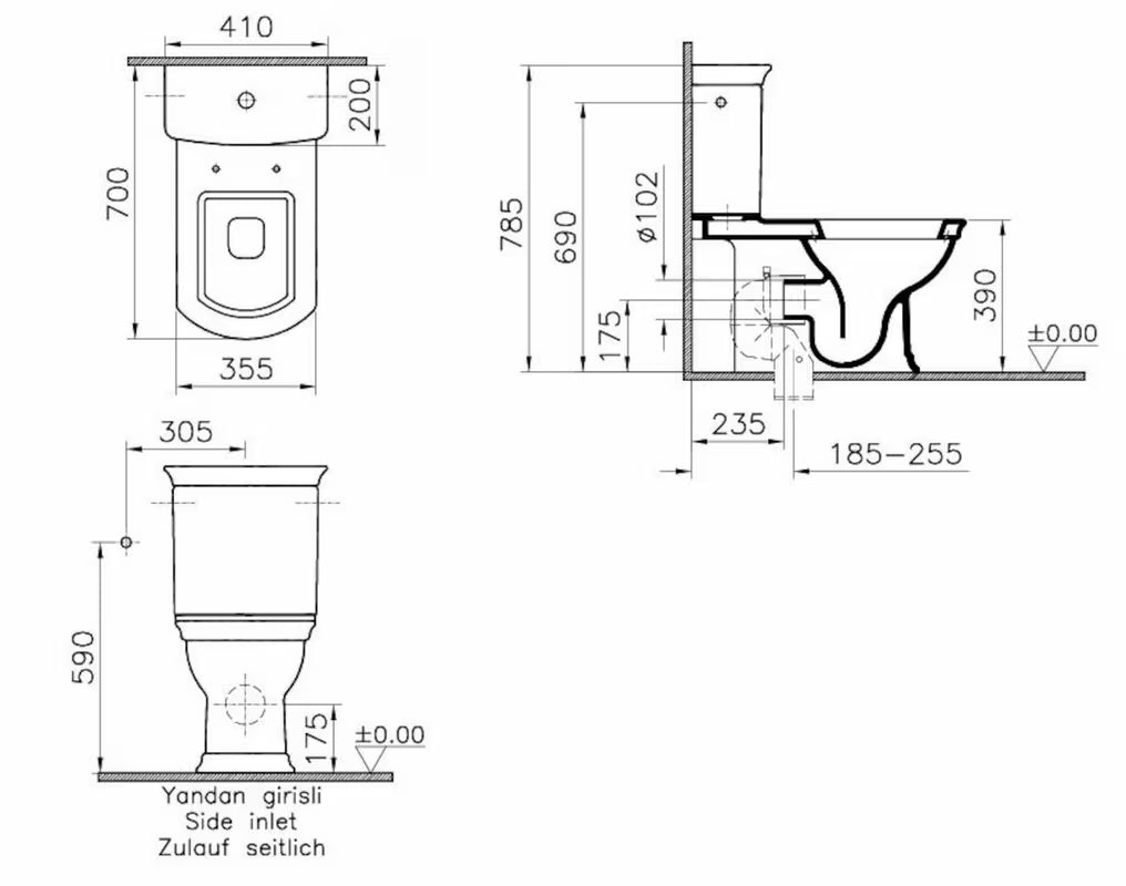 Bel spodnji del ke kombi WC školjka Vitra Ricordi brez kotlička in sedeža