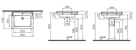 Vitra Ricordi viseče keramički umivaonik bijeli 65 x 53 cm s otvorom za pro slavinu u sredini