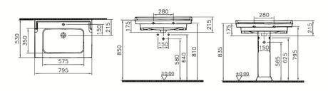 Bijeli keramički viseči umivalnik Vitra Ricordi 80 x 53 cm s otvorom pro za slavinu u sredini i preljevom.