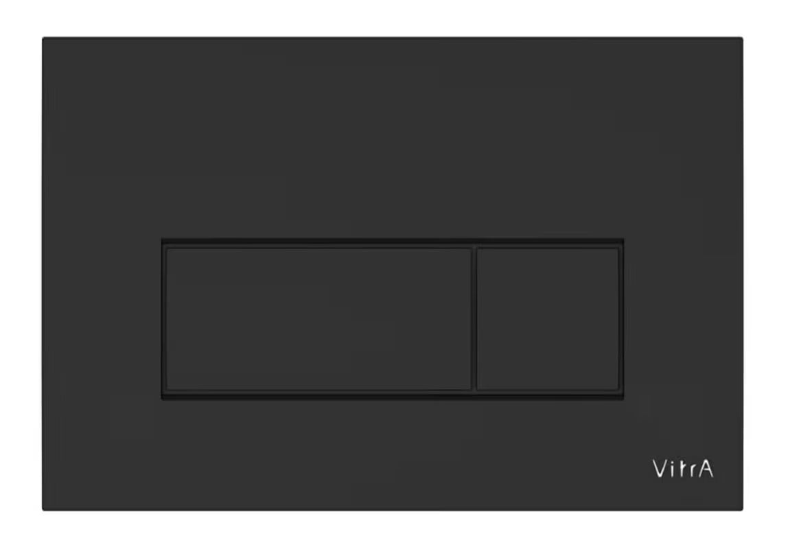 Crne mat aktivirna tipka Vitra Root Square pro vodokotlića vitra s mehaničkim dvokoličinskim ispiranjem.