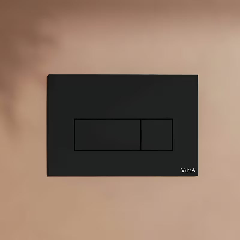 Crne mat aktivirna tipka Vitra Root Square pro vodokotlića vitra s mehaničkim dvokoličinskim ispiranjem.