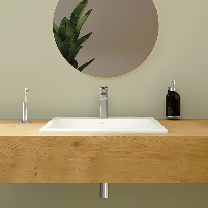 Vgradni umivalnik Vitra S20 55 x 45 cm v beli keramiki s prelivom in odprtino pro za armaturo na sredini