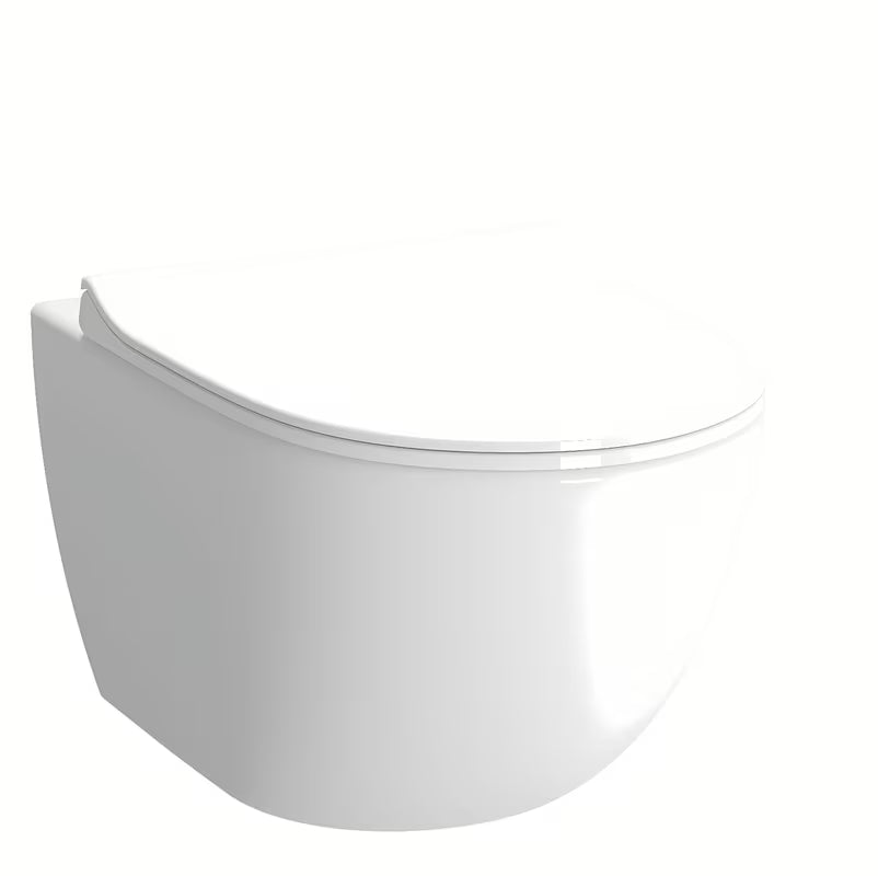 Beli viseča WC školjka vitra Shift brez splakovalnega kroga s skritim pritrjevanjem in zaobljeno obliko.