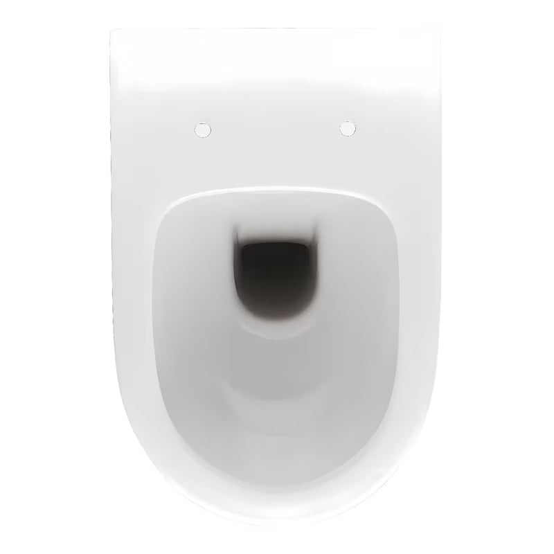 Beli viseča WC školjka vitra Shift brez splakovalnega kroga s skritim pritrjevanjem in zaobljeno obliko.