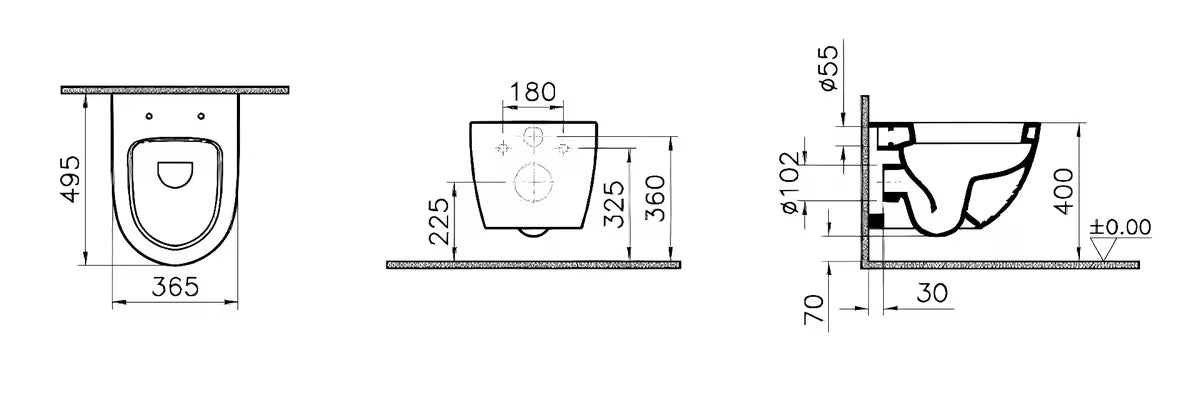 Bijeli viseča WC školjka vitra Shift sa skrivenim pričvršćenjem i stražnjim odvodom