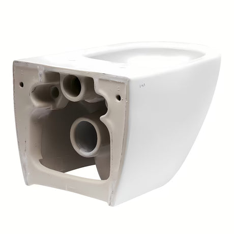 Bijeli viseča WC školjka vitra Shift brez splakovalnega kroga sa skrivenim pričvršćenjem i zaobljenim oblikom.