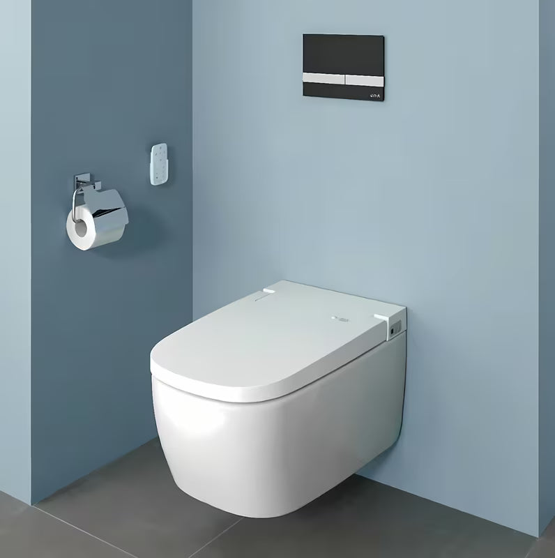 Beli pametni WC školjka z Bidejem vitra V-Care z ogrevanim sedežem in funkcijo prhe