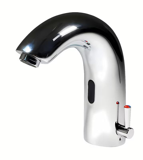 Kromirana senzorska armatura za umivalnik Weltservis Donner s infracrvenim aktiviranjem i ručicom za regulaciju temperature.