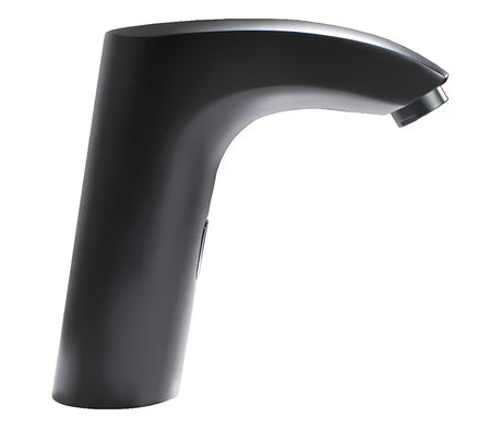 Crna beskontaktna armatura za umivalnik Weltservis Donner AutoFlow 02 s infracrvenim senzorom i ručicom pro za podešavanje temperature.