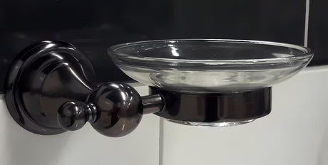 Stenska posoda za milo WF Industrial Dark-Metal u završnoj obradi uljno brušena bronca sa staklenom posudicom za sapun.