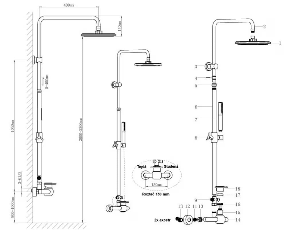 Tušni sistem WF Industrial v obdelavi oljno brušen bron z nadglavno prho 20 cm