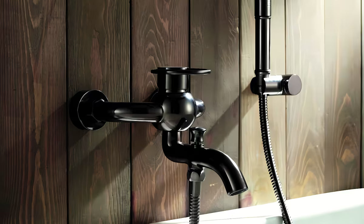 WF Industrial enoročna stenska armatura za kad s tuš setom u završnoj obradi uljno brušena bronca dark-metal.