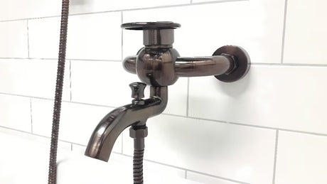 WF Industrial enoročna stenska armatura za kad s tuš setom u završnoj obradi uljna brušena bronca dark-metal.