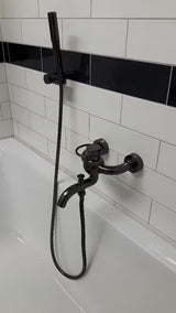 WF Industrial enoročna stenska armatura za kad s tuš setom u završnoj obradi uljna brušena bronca dark-metal.