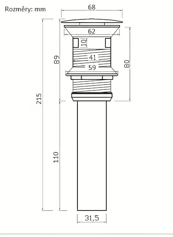 Odtok za umivalnik WF Industrial klik-klak s preljevom u završnoj obradi uljem trljana bronca.